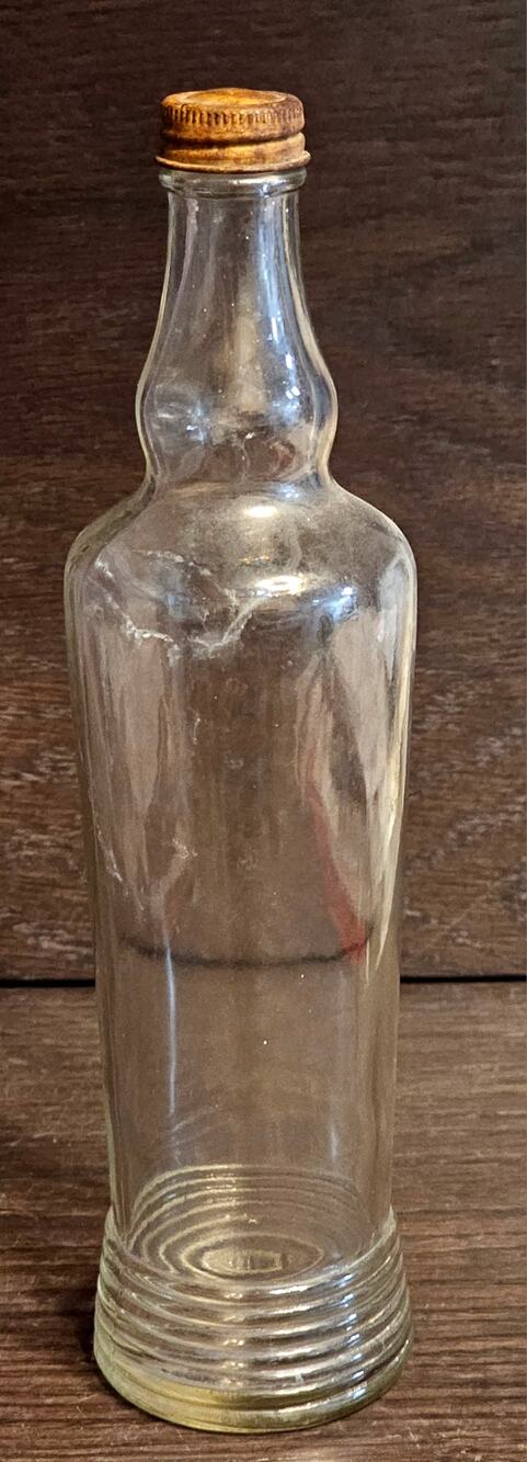 Vintage Clear Glass Art Deco 9.5" Tall Bottle Hair Tonic w/Shaker Hole and Lid